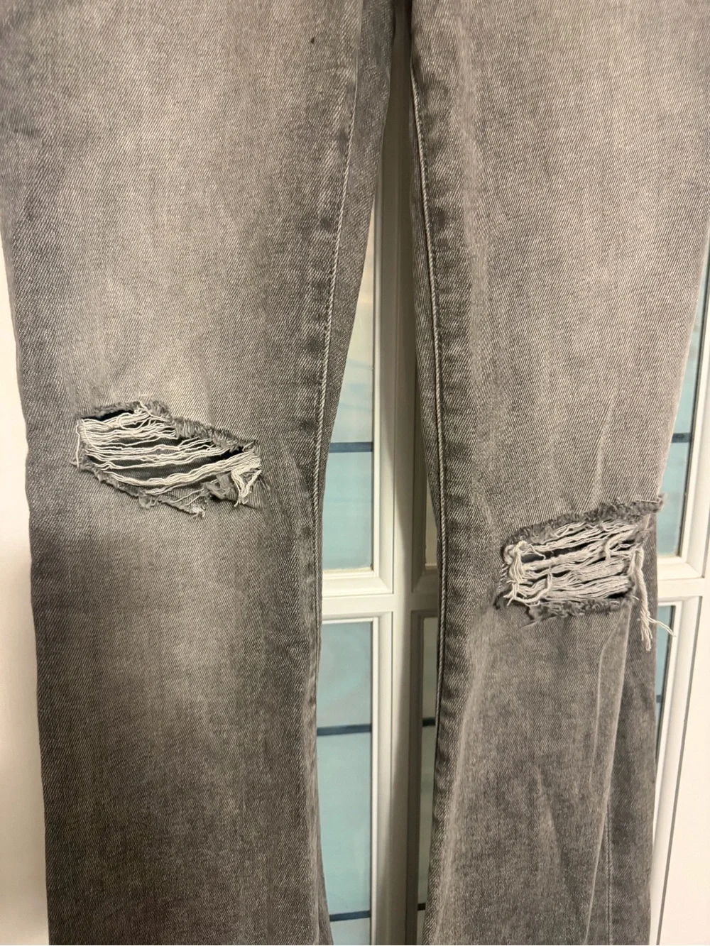 Express Gray Distressed Flare Jeans - Picture 3 of 7